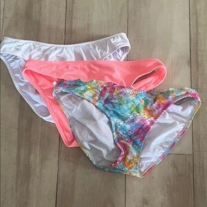 Set of 3 bikini bottoms VENUS White, OP tie dye, and NB coral